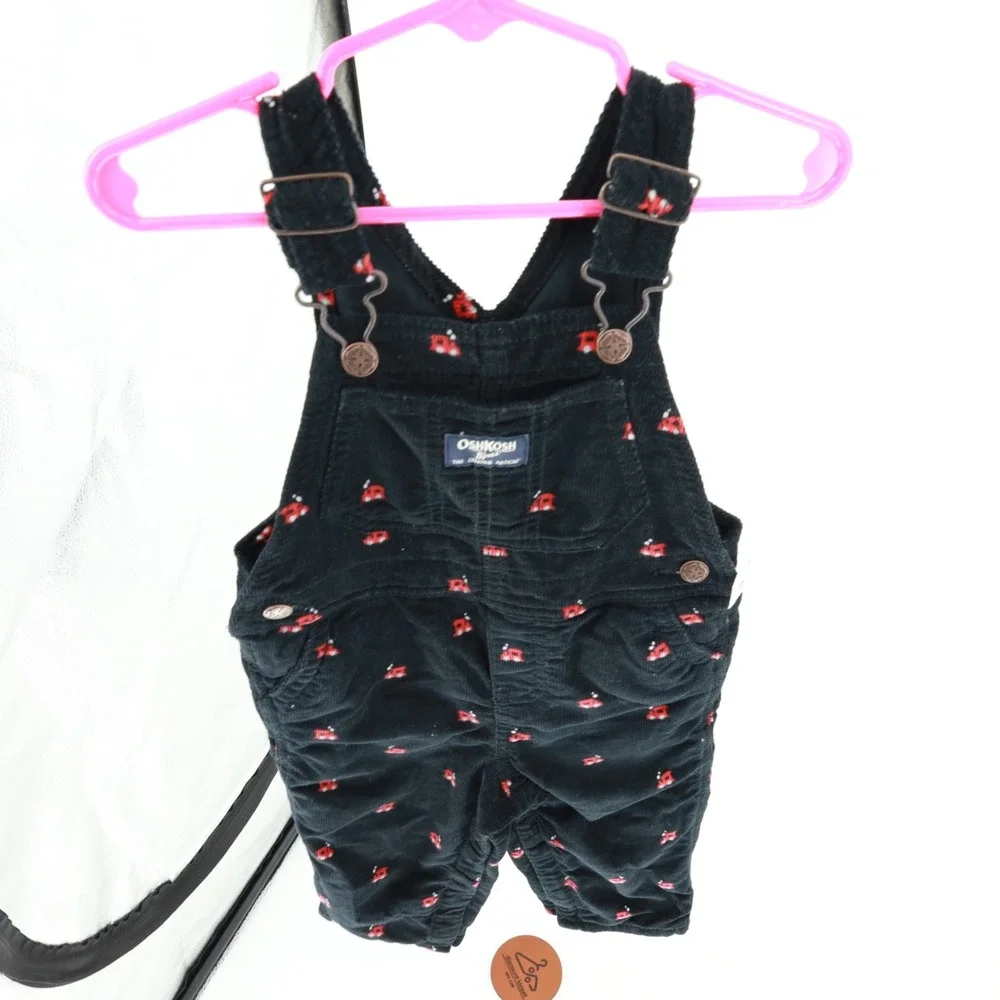 OshKosh Bgosh Toddler Boys Black Corduroy Train Embroidered Overalls 24M Vestbak